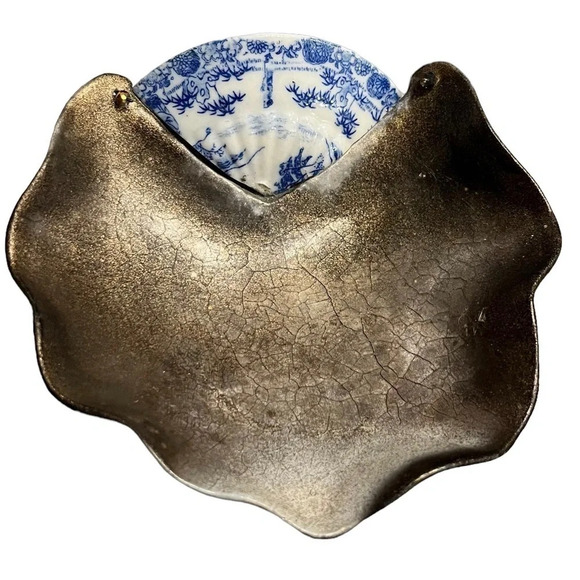 Studio Pottery Shell Form Raku Dish Found Objects Shard Signed Jane F - Picture 5 of 7